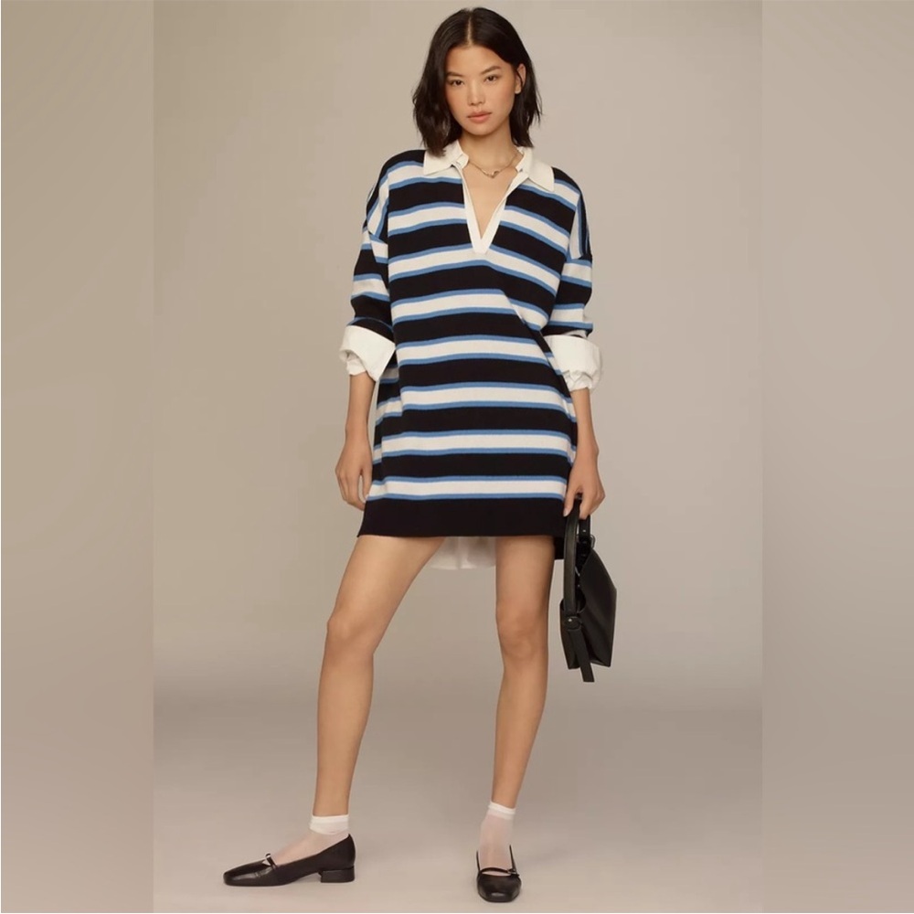 Anthropologie Striped Rugby Mini Dress in Black, White, Blue